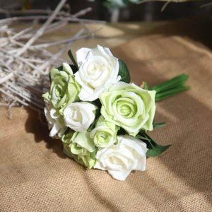 White & Green Silk Rose Bridal Bouquet Bridesmaids Wedding Flowers Floral Center